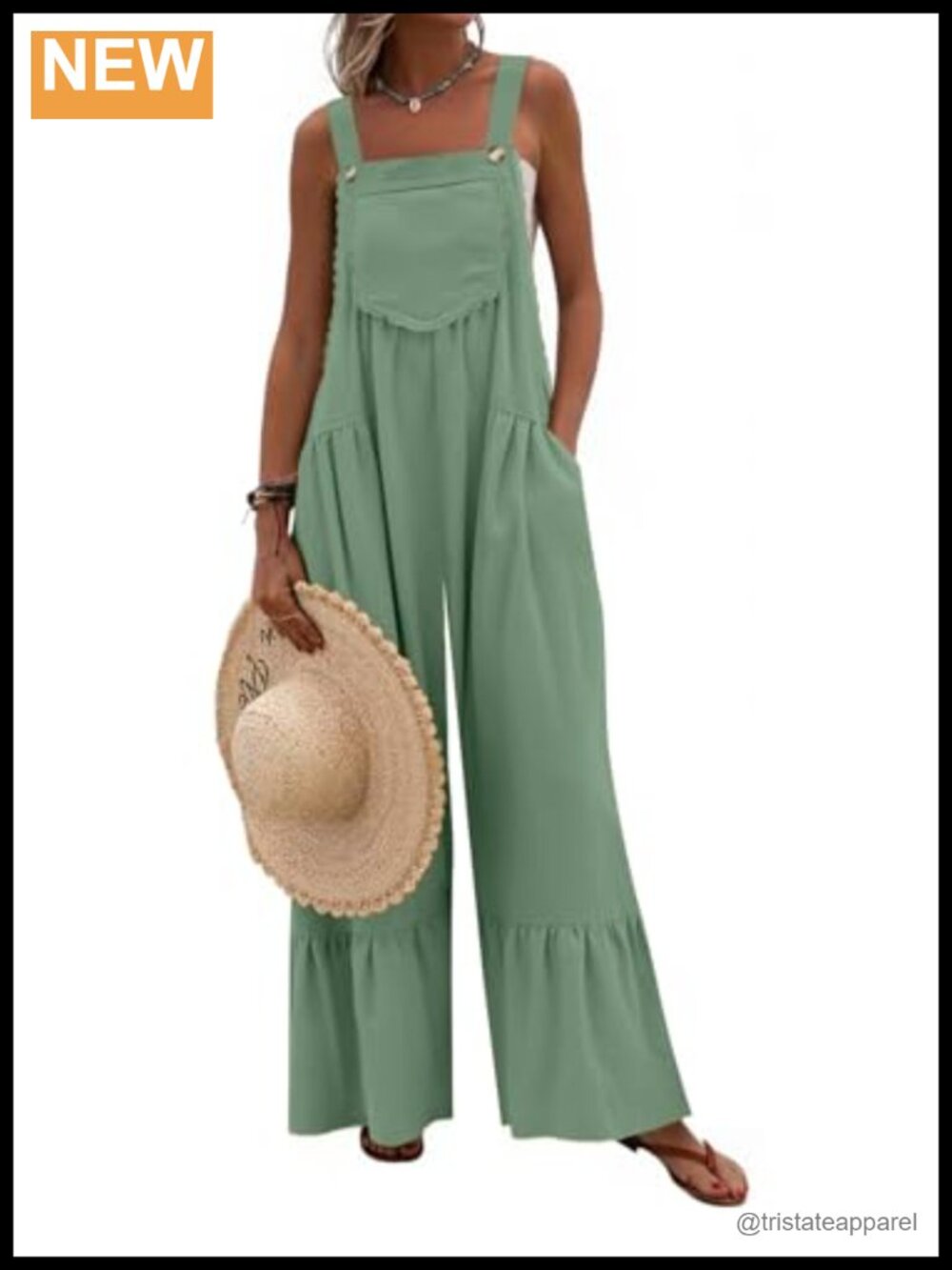 Lace Wide Leg Overalls Jumpsuit with Pockets Ruffle Pants